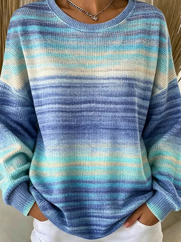 Casual Simple Striped Crew Neck Long Sleeve Sweatshirt