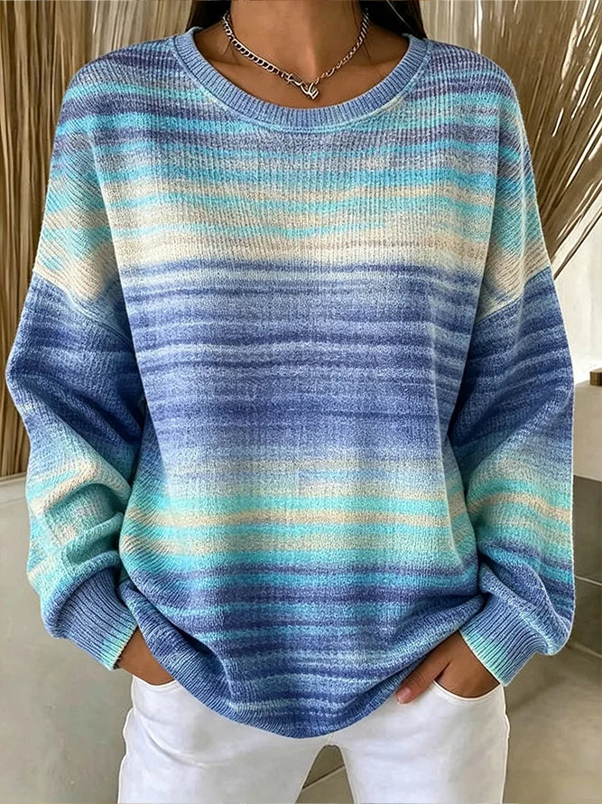 Casual Simple Striped Crew Neck Long Sleeve Sweatshirt