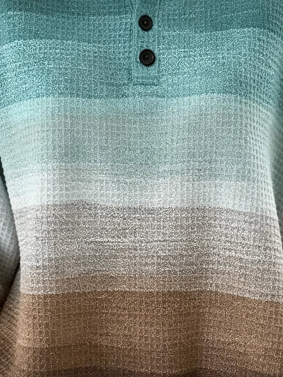 Casual Simple Ombre Henley Collar Long Sleeve Sweatshirt