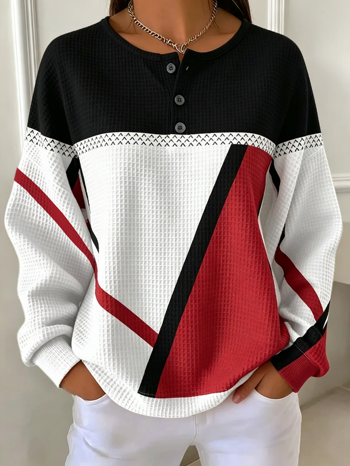 Casual Simple Abstract Crew Neck Long Sleeve Sweatshirt