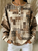 Casual Simple Color Block Henley Collar Long Sleeve Sweatshirt