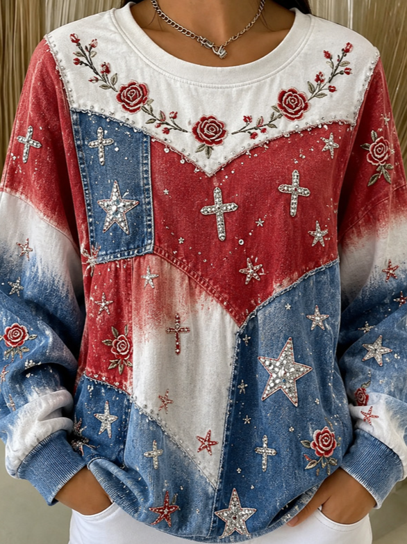 Casual Floral Crew Neck Long Sleeve Sweatshirt