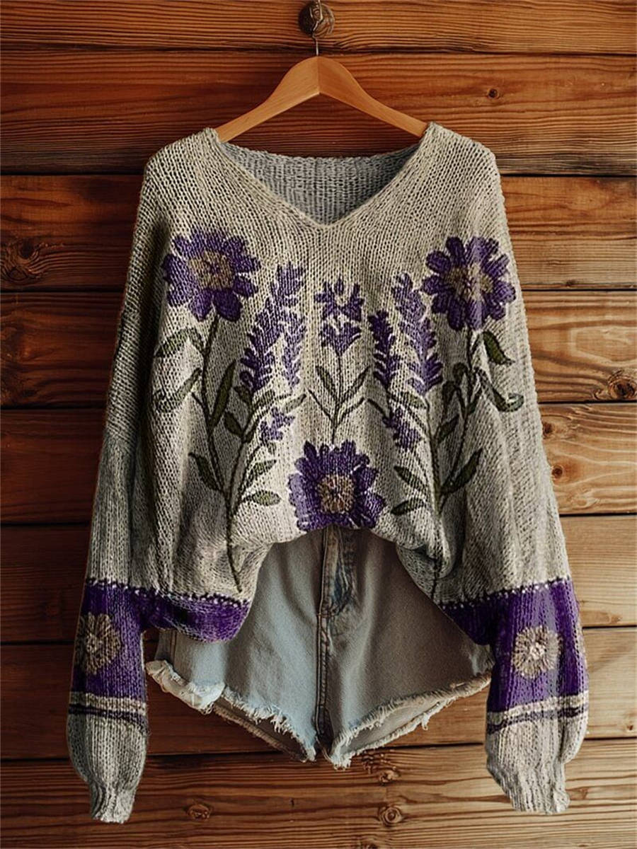 Women's Bohemian Floral Art Print Casual Pullover Sweater Share on Facebook