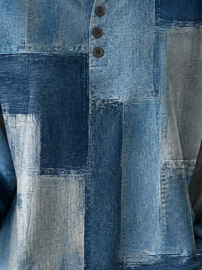 Casual Simple Geometric Henley Collar Long Sleeve Sweatshirt