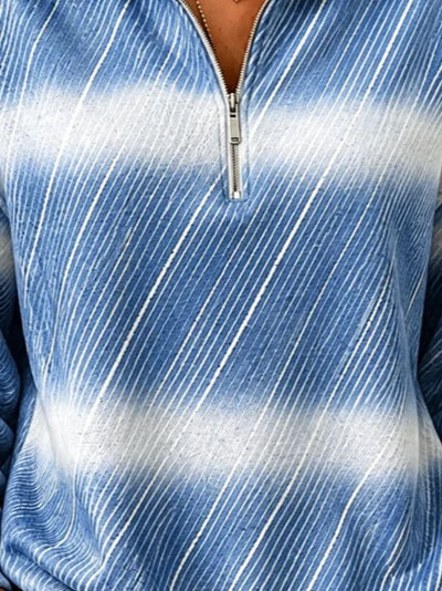 Casual Simple Striped Half Open Collar Long Sleeve Sweatshirt