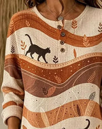 Vintage Casual Leaf Henley Collar Long Sleeve Sweatshirt