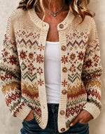 Women Casual Abstract Long Sleeve Comfy Vintage Printing Cardigan