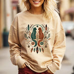 Boho Cat Botanical Nature Crewneck Sweatshirt for Women