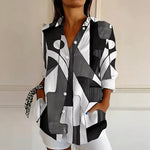 Casual Abstract Geometric Color Block Long Sleeve Shirt