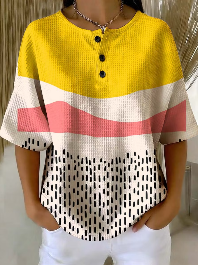 Women's Geometry Art Print Casual Waffle Cotton Shirt