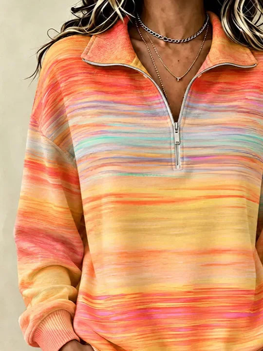 Casual Abstract Shawl Collar Long Sleeve Sweatshirt