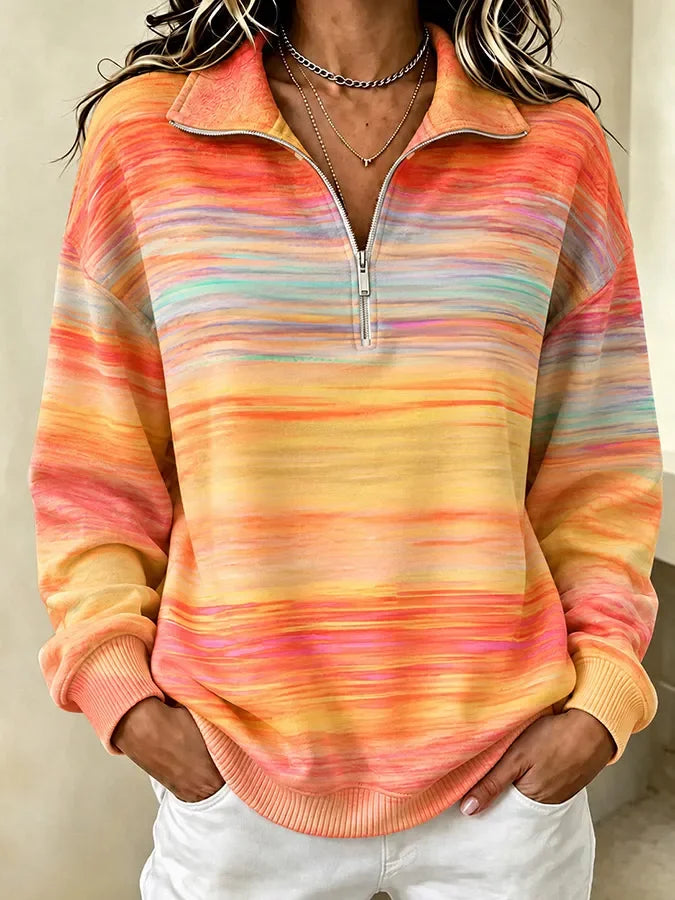Casual Abstract Shawl Collar Long Sleeve Sweatshirt