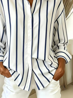 Women Striped Casual Shirt Shirt Collar Long Sleeve Buckle Top
