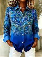 Women Peacock Casual Shirt Shirt Collar Long Sleeve Buckle Top