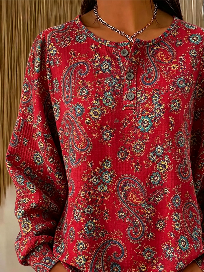 Casual Paisley Crew Neck Long Sleeve Sweatshirt