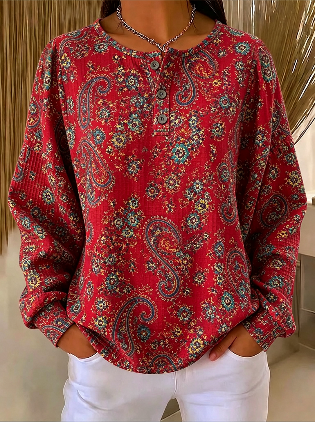 Casual Paisley Crew Neck Long Sleeve Sweatshirt