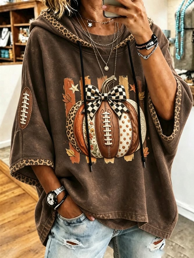 Casual Pumpkin Pattern Hoodie Half Sleeve Hoodie