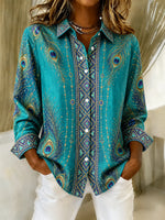 Women Geometric Casual Shirt Shirt Collar Long Sleeve Printing Top