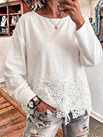 Floral Lace hem Oversized Long sleeve Top