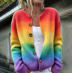 Women's Fall Winter Rainbow Gradient Boho Knit Button Cardigan