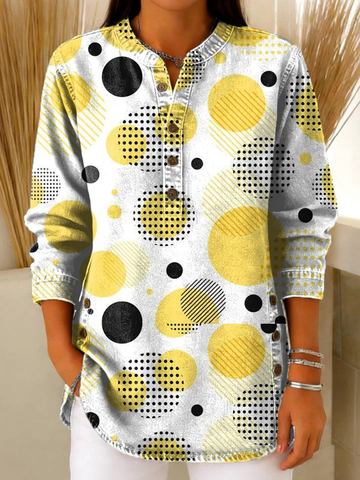 Women's Vintage Geometry Pattern Art Print Casual Cotton Shirt