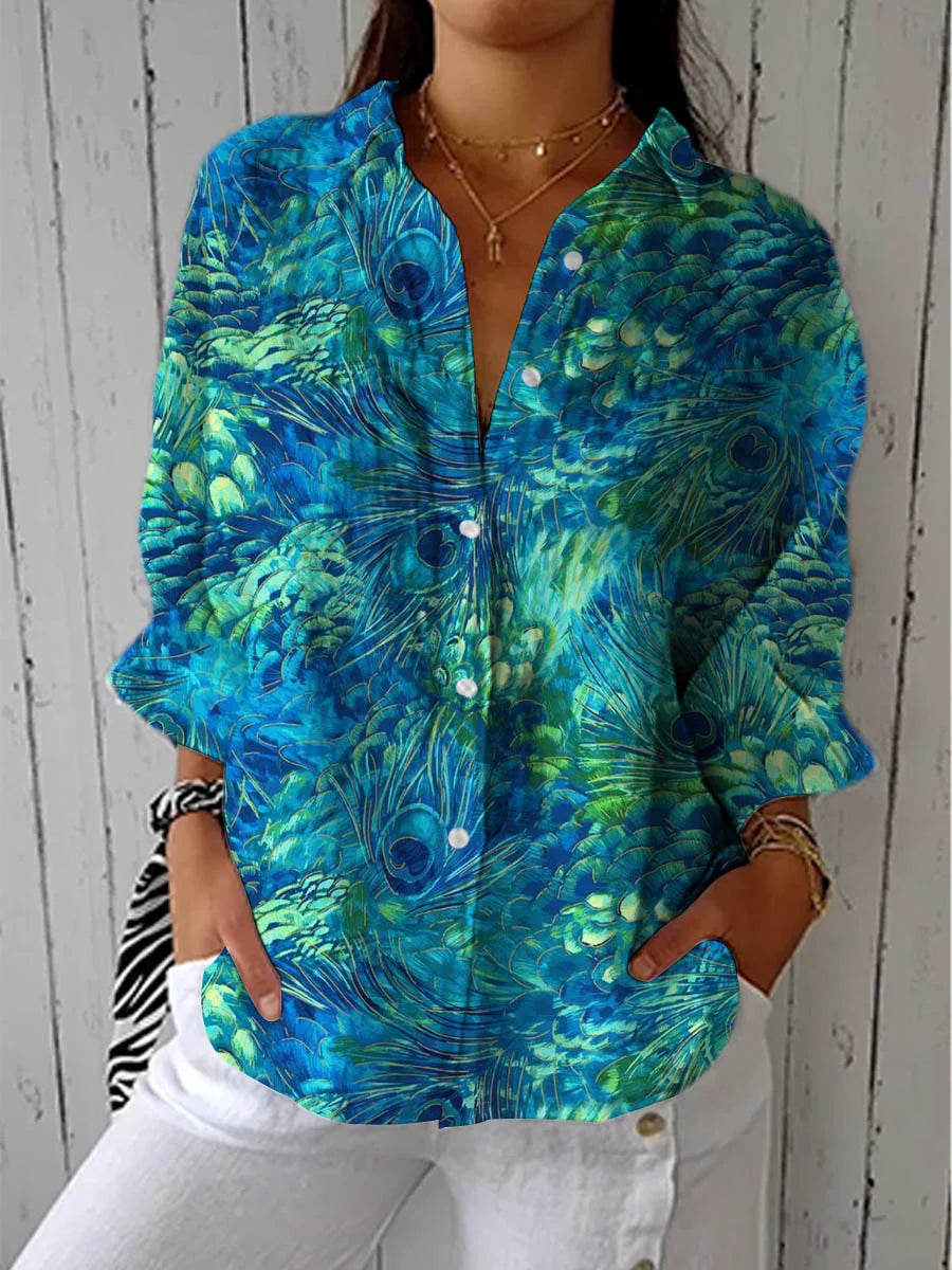 Casual Peacock Grace Long Sleeve Blouse