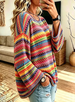 Women's Casual Crew Neck Fashion Loose Knit Long Sleeve Top