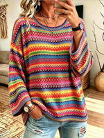 Women's Casual Crew Neck Fashion Loose Knit Long Sleeve Top