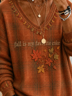Women Maple Leaf V Neck Casual Spring/Fall Long Sleeve T-shirt