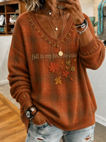 Women Maple Leaf V Neck Casual Spring/Fall Long Sleeve T-shirt