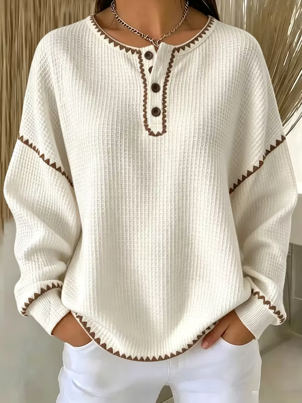 Women Color Block Henley Collar Casual Spring/Fall Long Sleeve Sweatshirt