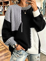 Cozy Trendy Color Block Patchwork Knit Sweater
