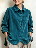 Women Casual Corduroy Solid Color Long Sleeve Shirt