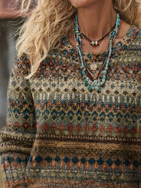 Women Ethnic Long Sleeve Comfy Casual Printing Sweater