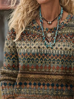 Women Ethnic Long Sleeve Comfy Casual Printing Sweater