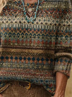 Women Ethnic Long Sleeve Comfy Casual Printing Sweater