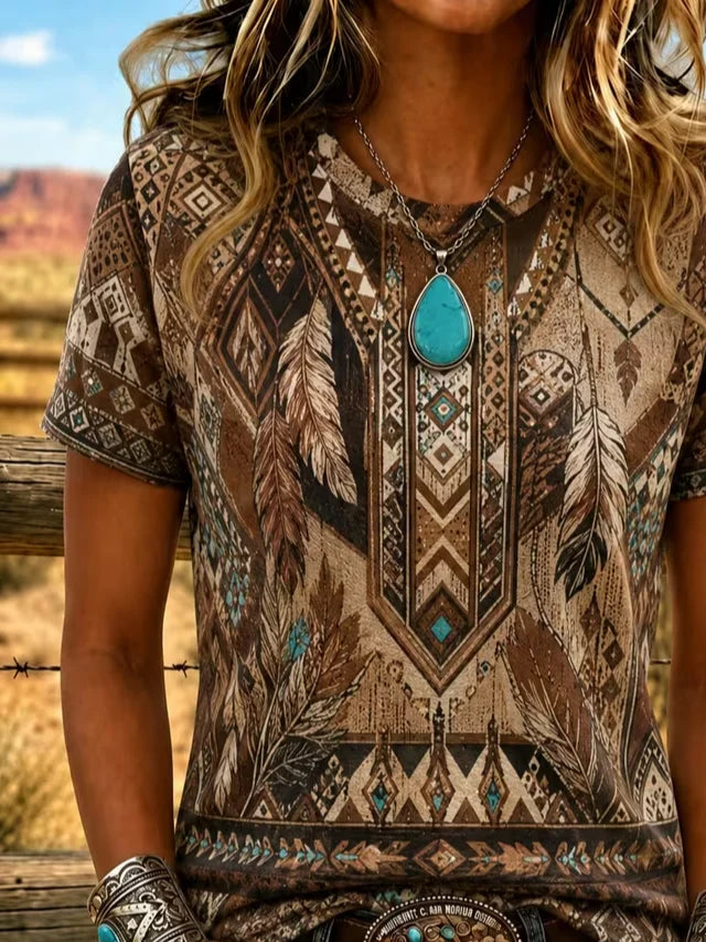 Casual Wild West Crew Neck Short Sleeve T-shirt