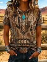 Casual Wild West Crew Neck Short Sleeve T-shirt