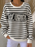 Casual Striped Crew Neck Long Sleeve Sweatshirt