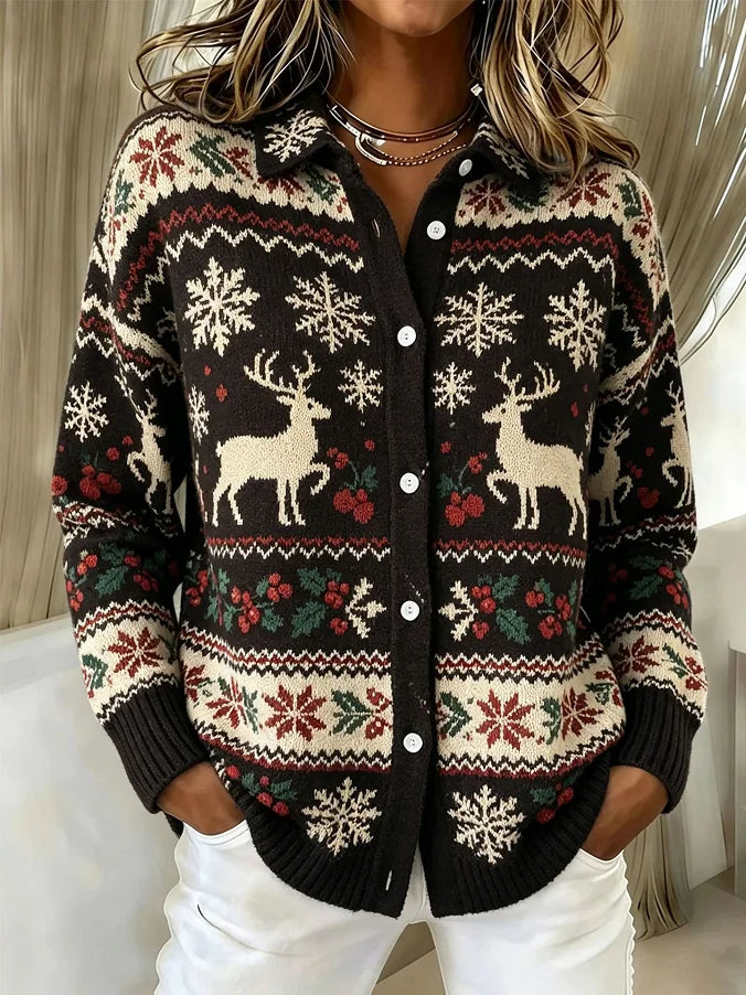 Casual Printing Christmas Tree Knit Top