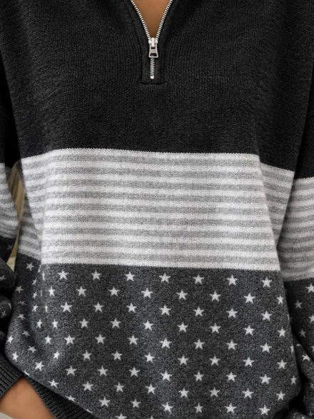 Casual Geometric Stand Collar Long Sleeve Sweatshirt