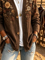 Women Spring/Fall Outerwear Casual Printing Floral Long Sleeve Jacket