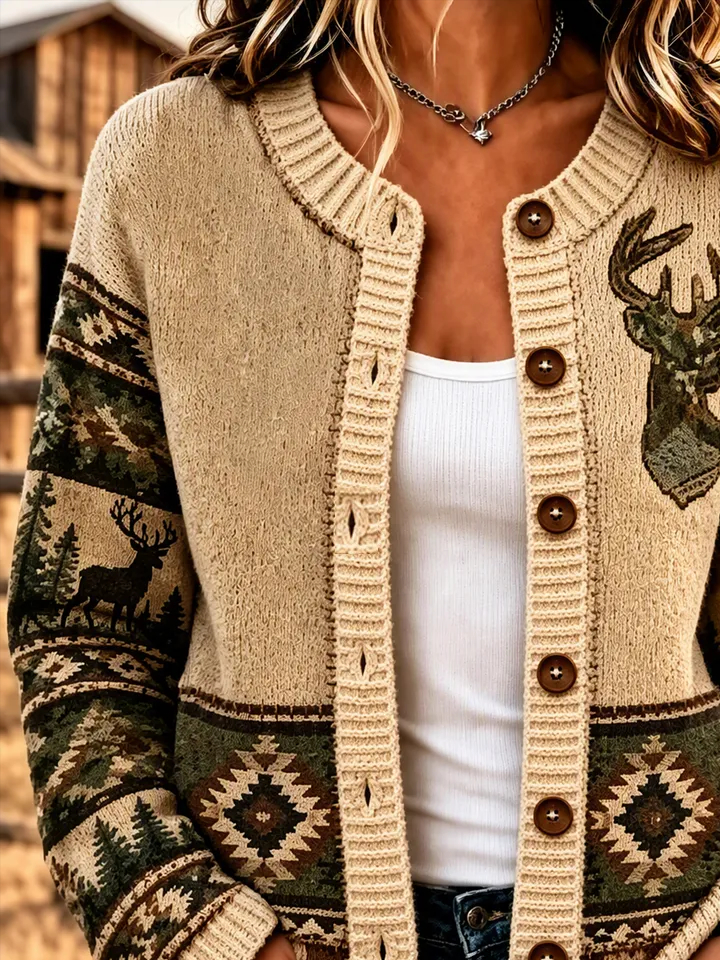 Women Wild West Casual Long Sleeve Comfy Vintage Printing Cardigan