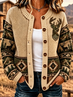 Women Wild West Casual Long Sleeve Comfy Vintage Printing Cardigan