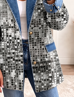 Women Spring/Fall Casual Outerwear Vintage Abstract Graphic Long Sleeve Lapel Collar Jacket