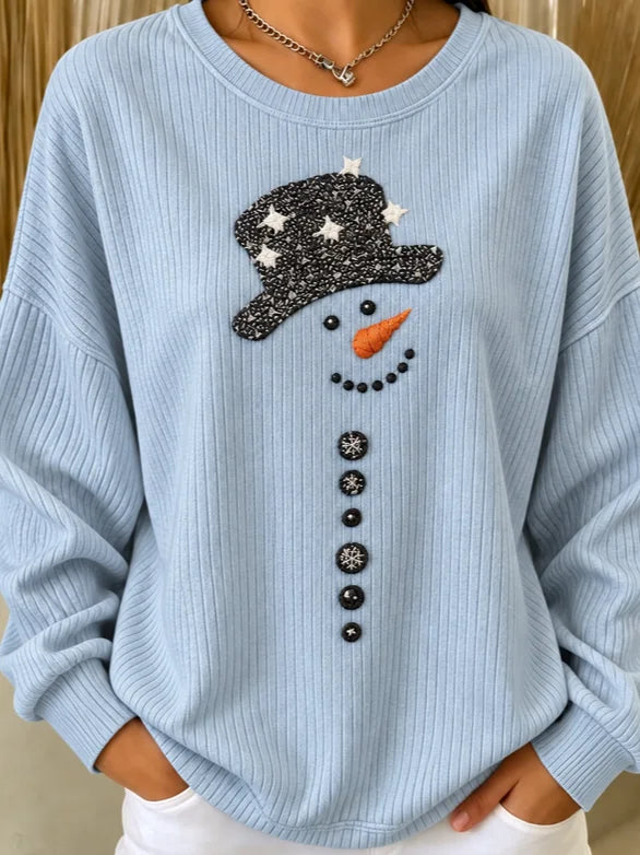 Casual Christmas Snowman Crew Neck Long Sleeve Sweatshirt