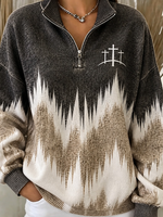 Casual Geometric Stand Collar Long Sleeve Sweatshirt