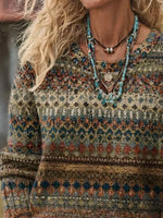 Women Ethnic Simple Long Sleeve Comfy Casual Printing Sweater