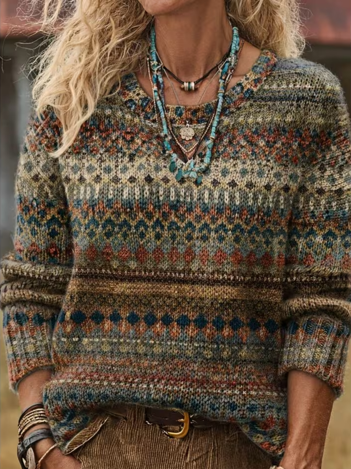 Women Ethnic Simple Long Sleeve Comfy Casual Printing Sweater
