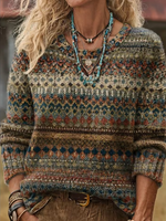 Women Ethnic Simple Long Sleeve Comfy Casual Printing Sweater